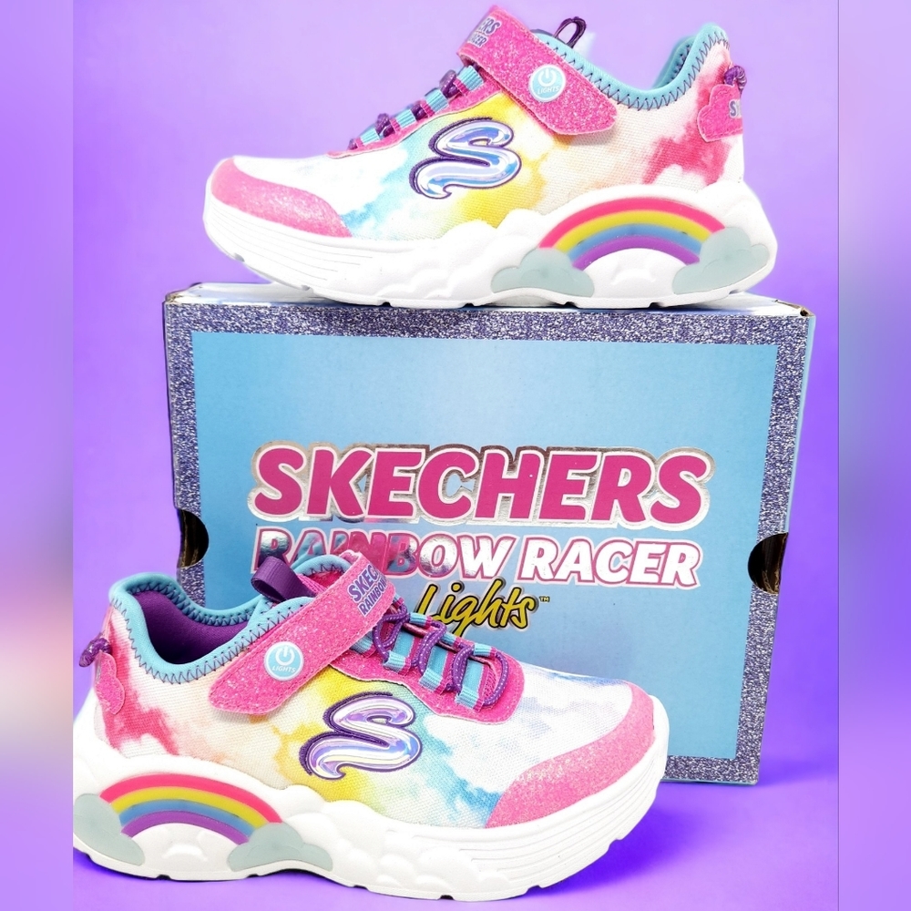 Light Up Shoes Rainbow, Slip-On, No Tie, Size 2 Girls, New, NIB, Skechers